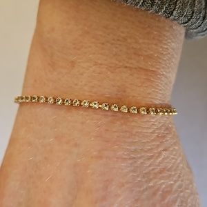 Monet Signed Rhinestones Gold Tone Tennis Bracelet Vintage